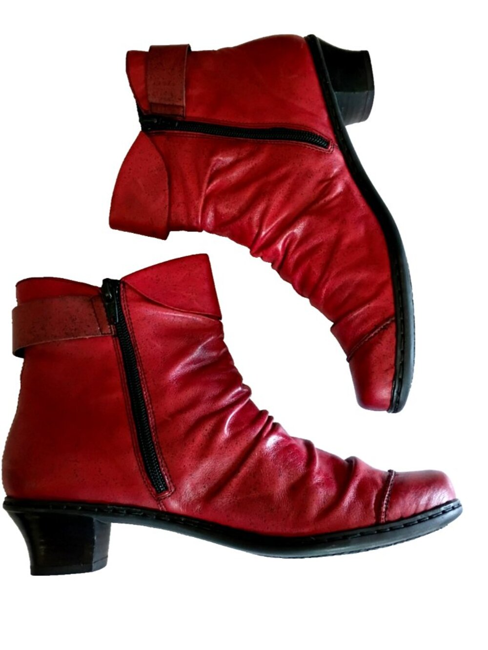 Rieker Kendra Leather Ankle Boots Slouch Side Zip Anti-Stress Dark Red - 8 (39)